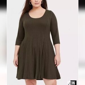 Torrid Size 2X Mini Hacci Skater Dress. Olive Green. Good preowned condition.